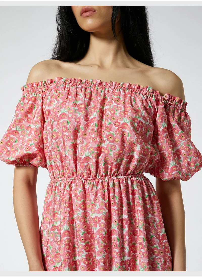 KOTON Floral Long Dress Square Neck Strappy