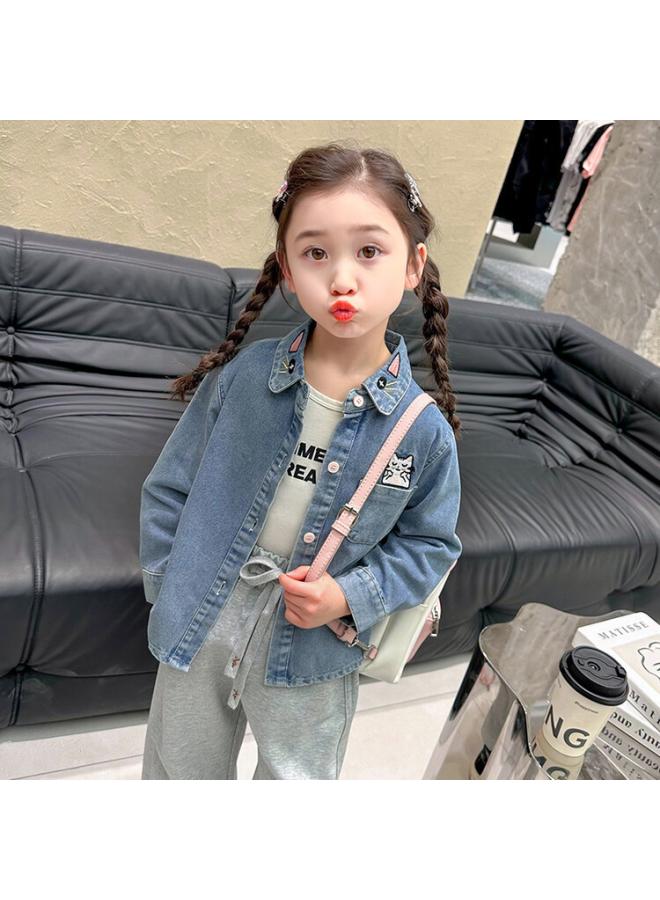 Girls' Shirt Spring Clothing New Children's Spring Shirt Small Shirt Fashionable Fashionable Children's Clothing Girls' Denim Shirt