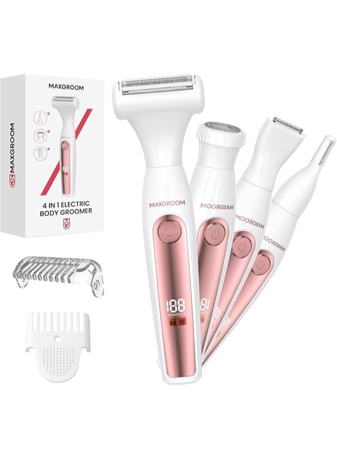 MAXGROOM Women’s Bikini Trimmer – All-in-One Waterproof Ladies’ Electric Razor & Shaver，Rechargeable Body Grooming Kit for Legs, Armpits, Face, Eyebrows & Bikini Line (White) - Image 1