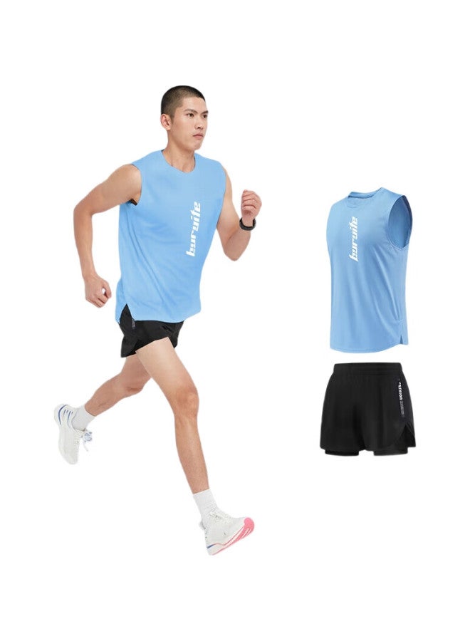 BURUITE Ice Silk Sports Set For Men, Summer Vest, Marathon Inner Lining Shorts, Quick-Dry Track And Field Running Clothing, Fitness Equipment - Image 1