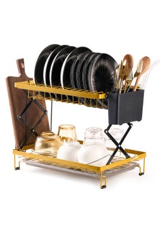 LKTOCAFT Liftable and Adjustable Design 2 tier Dish Drying Racks, Stainless Dish Drying Stand, Stable Dish Racks for Kitchen Storage(Black)  - Image 1