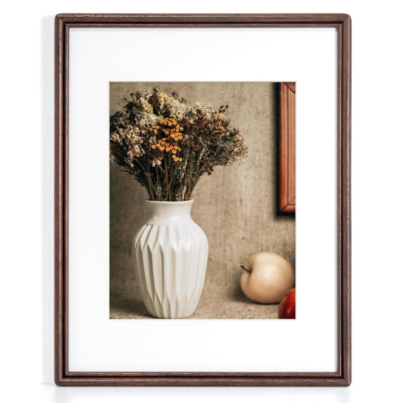 RICHFOCUS 11X14 Picture Frame, Natural Solid Walnut Wood Picture Frame with High Tempered Glass, Handcrafted Rounded Corner 11 by 14 Wooden Frame Matted to 8x10 Photo for Horizontal or Vertical Wall Mounting - Image 1