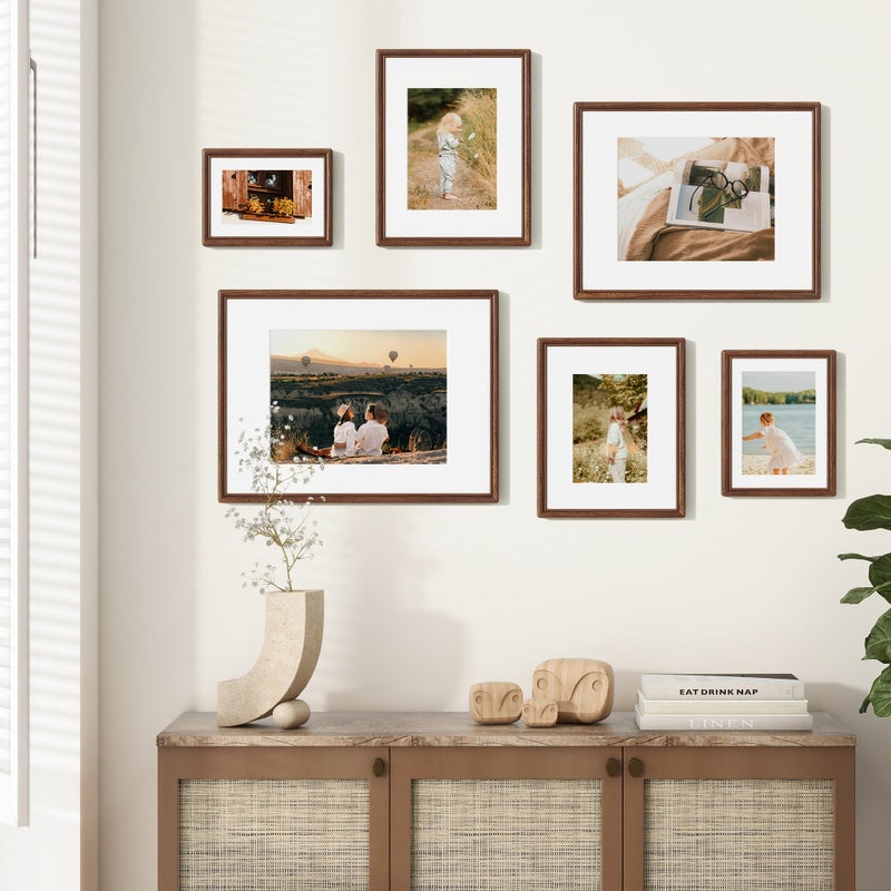 RICHFOCUS 11X14 Picture Frame, Natural Solid Walnut Wood Picture Frame with High Tempered Glass, Handcrafted Rounded Corner 11 by 14 Wooden Frame Matted to 8x10 Photo for Horizontal or Vertical Wall Mounting - Image 3