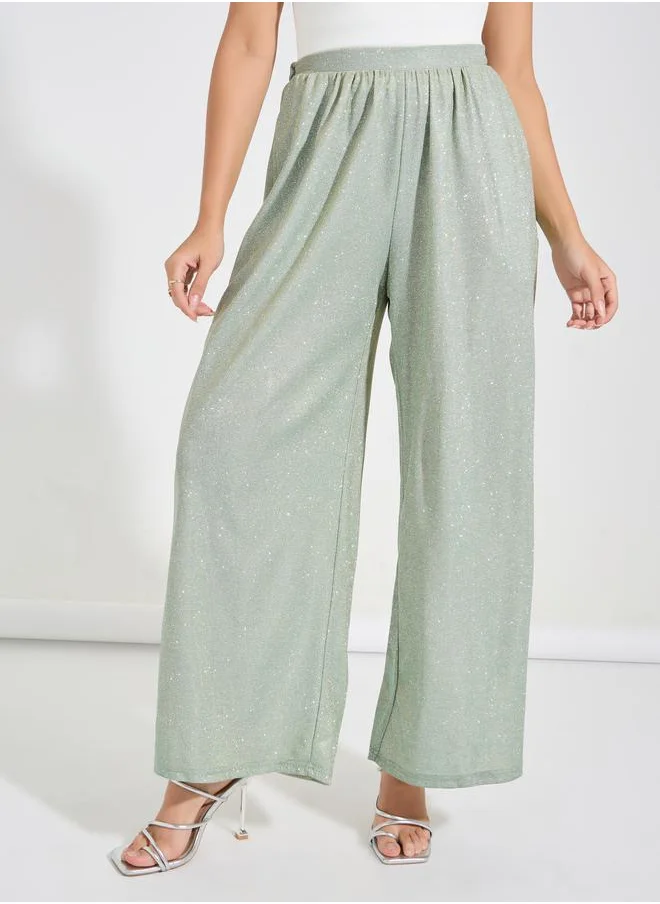 لوكس ويف Glitter Look Wide Leg Pants with Elastic Waistband by Styli