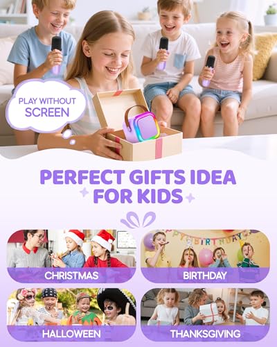 IROO Mini Karaoke Machine for Kids 2026 TOP Toys Birthday Gifts Ideas for Girls Ages 4 5 6 7 8 9 10 12 Years Old Portable MP3 Player with 3 Wireless Mics for Family Home Party - Image 5