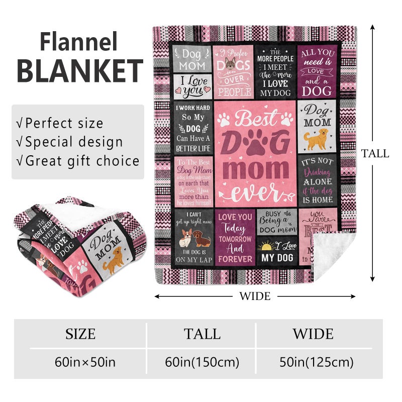 Mcurore Dog Mom Gifts for Women بطانية 60 "" X50 "" عشاق الكلاب "هدايا للنساء هدايا لعشاق الكلاب عاشق الكلاب للنساء الكلب أمي هدية عاشق الكلب هدية الكلب مالك هدية لمحبي الكلاب - Image 2
