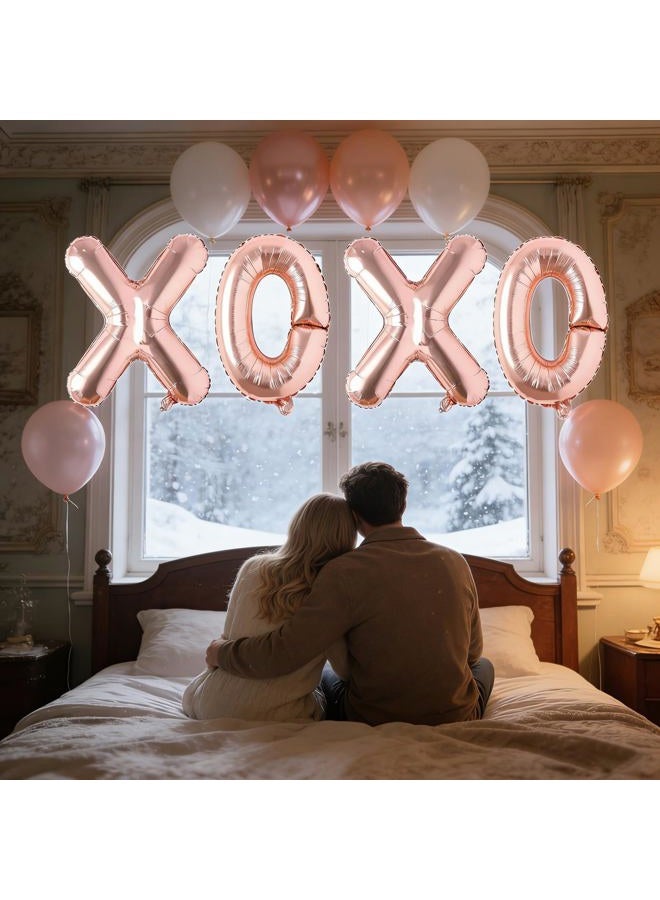 Soochat XOXO Balloons Valentine Letters Mylar Foil Balloons Engagement Valentines Day Wedding Marriage Bridal Shower Birthday Party Decor Photo Props Decorations (Rose Glod) - Image 2
