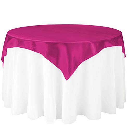 LTC LINENS LinenTablecloth 60-Inch Square Satin Overlay Fuchsia - Image 1