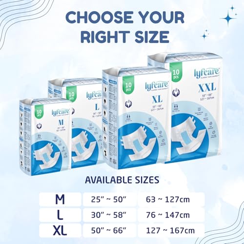 Lyfcare Open Tape Adult Diaper Medium Size (M) - 10 Units | Unisex Diapers Open Tape Style | Waist (63-127 cm) | Wetness Indicator, Super Absorption, 360° Protection & 0% Leakage | For Men & Women - Image 3