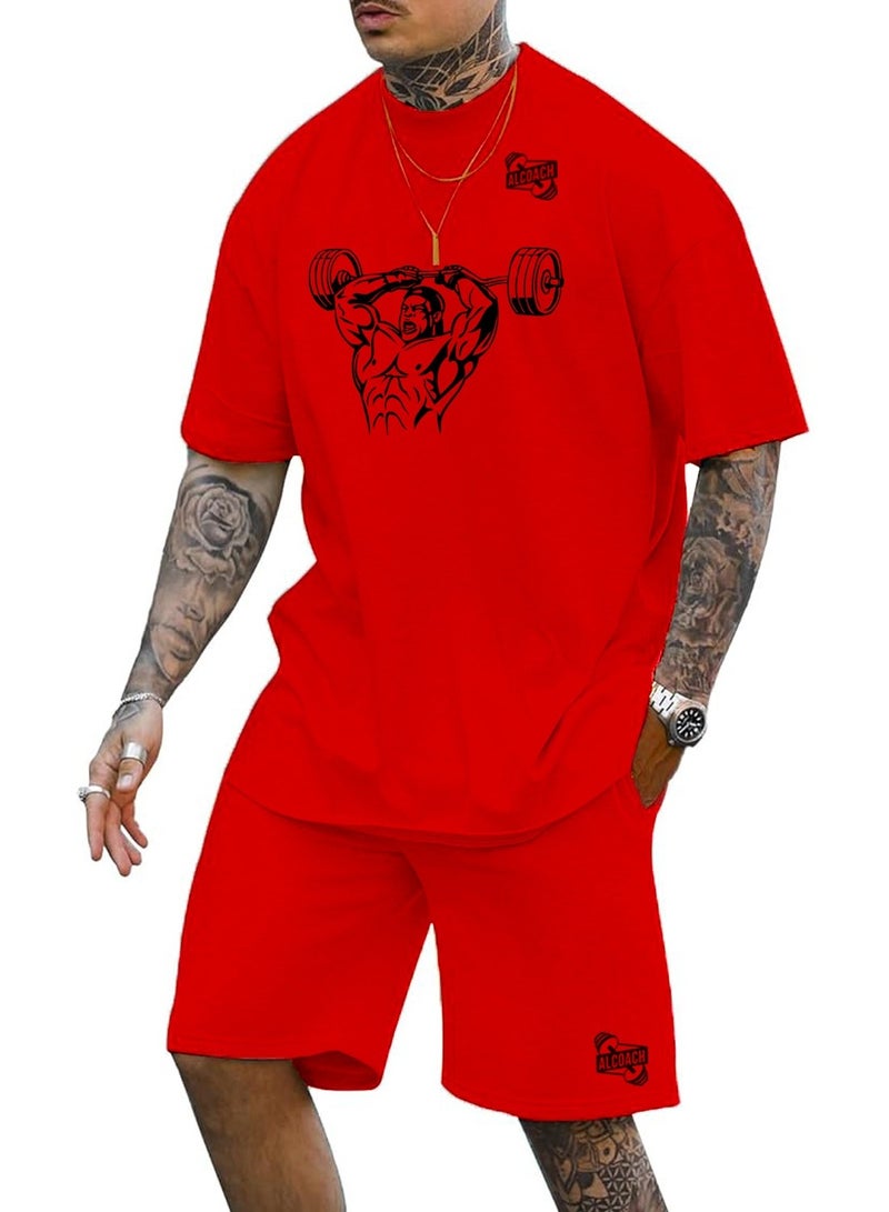ALCOACH 2Pcs Men's Casual Short Sleeve Tracksuit Summer T Shirt & Shorts Set Waffle Sports Suit Athletic Matching Set with Pockets Khaki  - Image 1