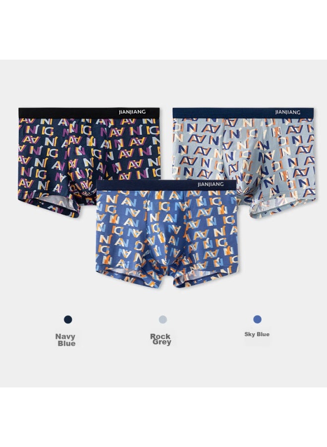 Athlete Jianjian Men's Boxer Briefs, 60s Modal, Four-corner Underwear, 7a Antibacterial, Trendy Printed Winter New Arrival, 3 Pieces - Image 1
