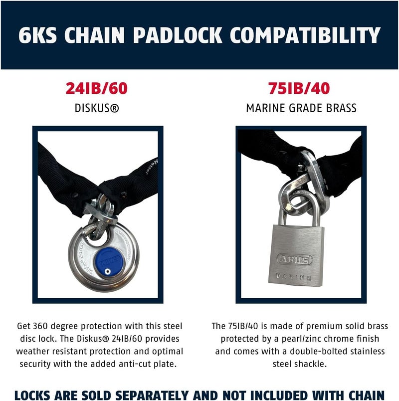 Abus Hardened Steel 6KS 2 Foot x 1/4" Thick Square Security Chain for Bikes, Containers, Trailers, ATV's, Motorcycles and Personal/Industrial Property - Image 5