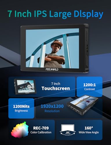 FEELWORLD F7 Plus 7 Inch 1200nit DSLR Camera Field Monitor with F750 4400mAh Battery and Bag High Brightness Touchscreen 3D Lut HDR Waveform F970 Install and Power Kit 4K 60Hz HDMI in Out - Image 3