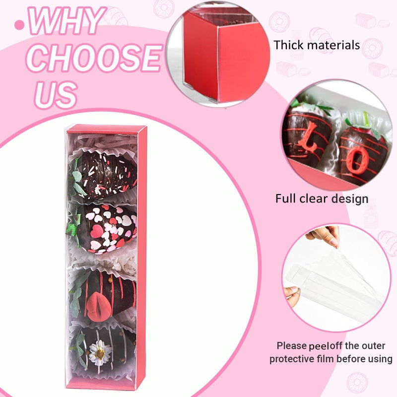 TEMLQPACK Bakery Packaging Supplies: 12Pack Red Chocolate Covered Strawberry Box for 4, Macaron Boxes, Long Treat Box for Truffles, Cookies, Ores, Chocolate Cocoa Bombs & Cake Ball - Image 4