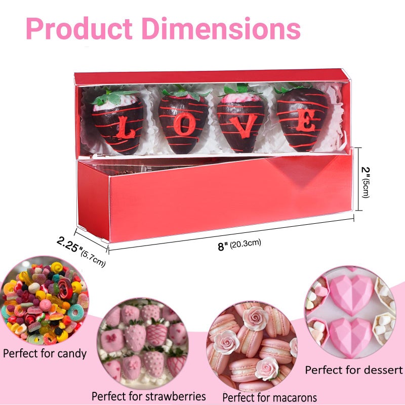 TEMLQPACK Bakery Packaging Supplies: 12Pack Red Chocolate Covered Strawberry Box for 4, Macaron Boxes, Long Treat Box for Truffles, Cookies, Ores, Chocolate Cocoa Bombs & Cake Ball - Image 3