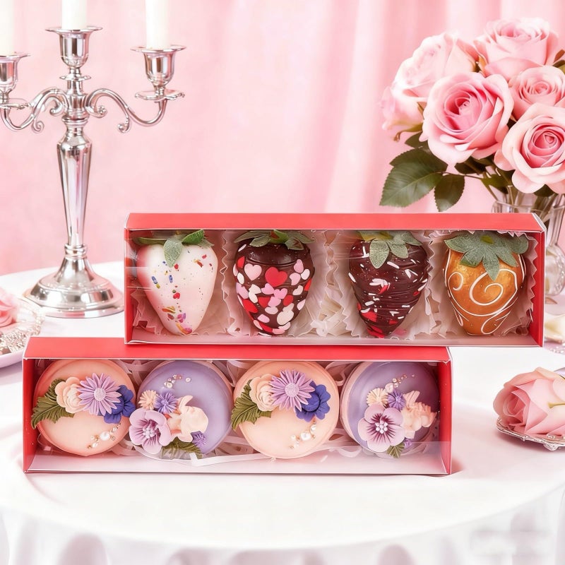TEMLQPACK Bakery Packaging Supplies: 12Pack Red Chocolate Covered Strawberry Box for 4, Macaron Boxes, Long Treat Box for Truffles, Cookies, Ores, Chocolate Cocoa Bombs & Cake Ball - Image 5