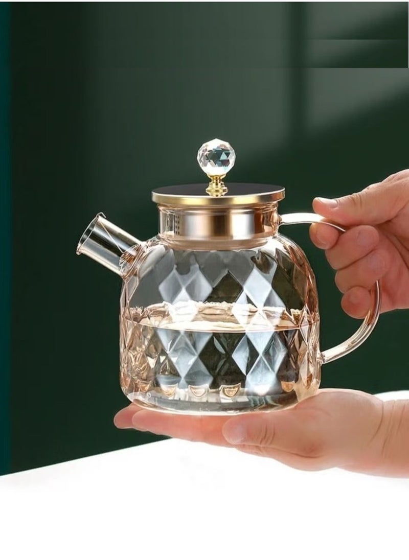 Heat Resistant Borosilicate Diamond Pattern Glass Teapot With Stainless Steel Strainer Lid And Infuser, 1200 ML - pzsku/Z6E8C6BD2064873EAB2A2Z/45/_/1737033202/8416e42d-e747-410f-a1f6-d89c2d3447f8