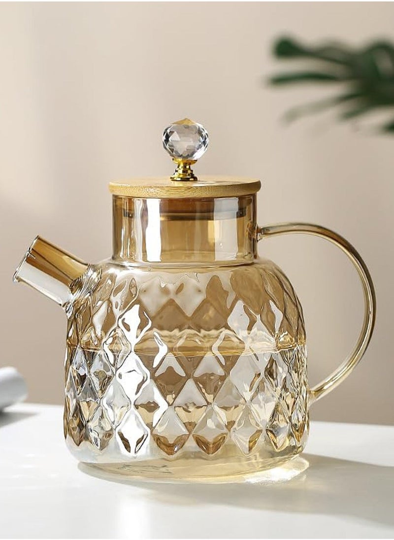 Heat Resistant Borosilicate Diamond Pattern Glass Teapot With Stainless Steel Strainer Lid And Infuser, 1200 ML - pzsku/Z6E8C6BD2064873EAB2A2Z/45/_/1737033203/4c8bf825-31c7-4661-a0ec-d7cc9edc678a