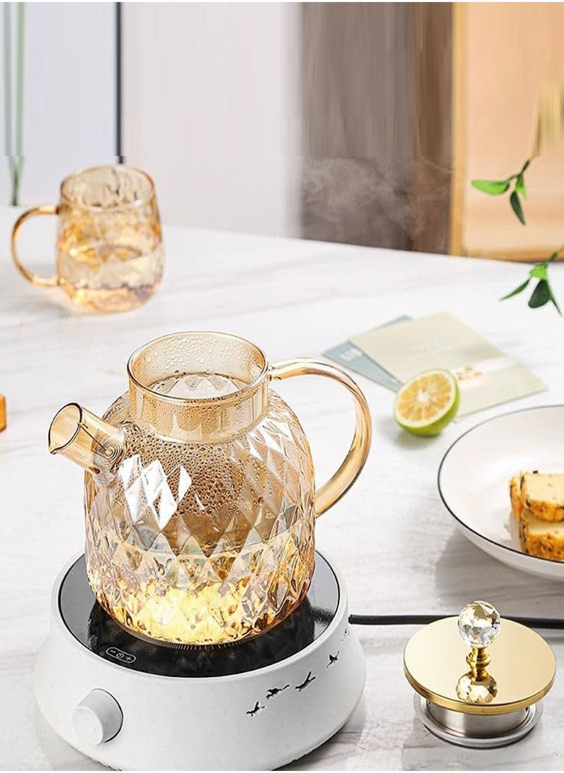 Heat Resistant Borosilicate Diamond Pattern Glass Teapot With Stainless Steel Strainer Lid And Infuser, 1200 ML - pzsku/Z6E8C6BD2064873EAB2A2Z/45/_/1737033204/1a0c4427-5800-470d-888c-0b41b292d8dc