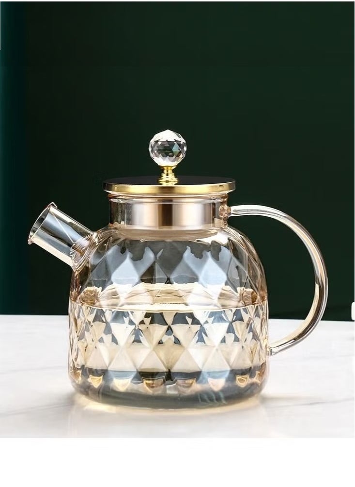 Heat Resistant Borosilicate Diamond Pattern Glass Teapot With Stainless Steel Strainer Lid And Infuser, 1200 ML - pzsku/Z6E8C6BD2064873EAB2A2Z/45/_/1737033205/14c1aca3-15d2-4dff-99ad-535544b4dcaa