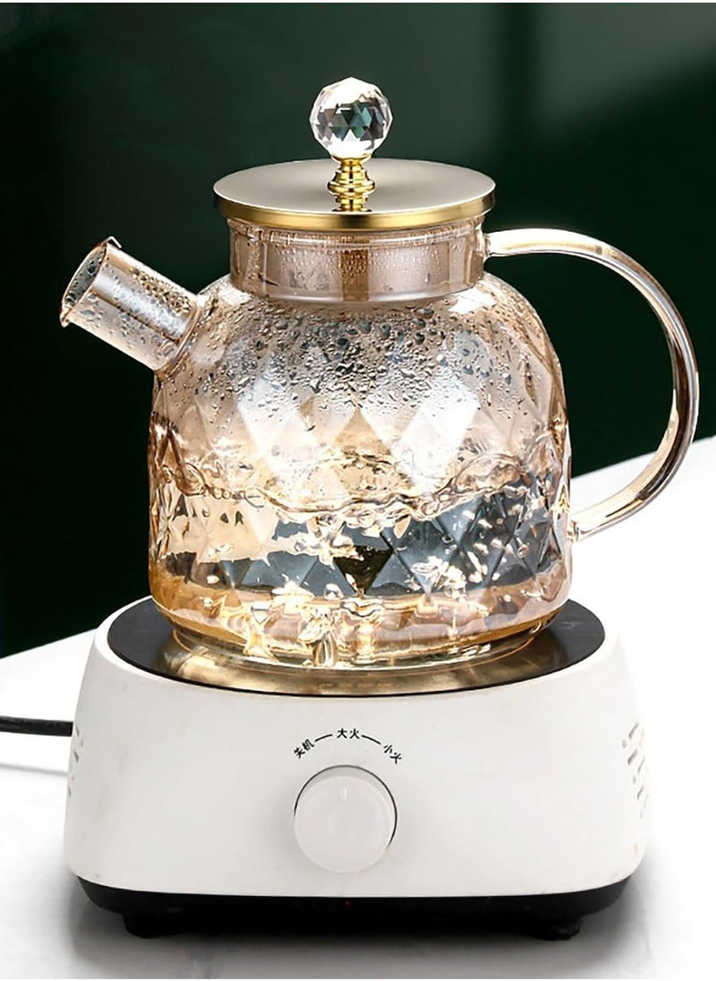 Heat Resistant Borosilicate Diamond Pattern Glass Teapot With Stainless Steel Strainer Lid And Infuser, 1200 ML - pzsku/Z6E8C6BD2064873EAB2A2Z/45/_/1737033209/ec11f06f-285d-4b91-8994-133eaf59fabb