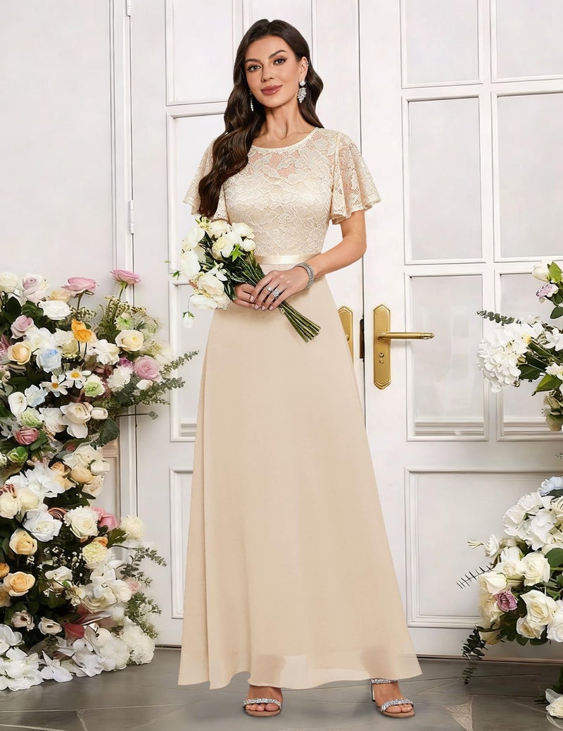 DRESSTELLS Mother of the Bride Dresses, 2026 Spring Formal Wedding Guest Bridesmaid Cocktail Prom Party Gala Evening Gowns Maxi Dress for Bridesmaid, Gold Champagne S - Image 3