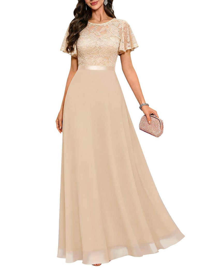 DRESSTELLS Mother of the Bride Dresses, 2026 Spring Formal Wedding Guest Bridesmaid Cocktail Prom Party Gala Evening Gowns Maxi Dress for Bridesmaid, Gold Champagne S - Image 1