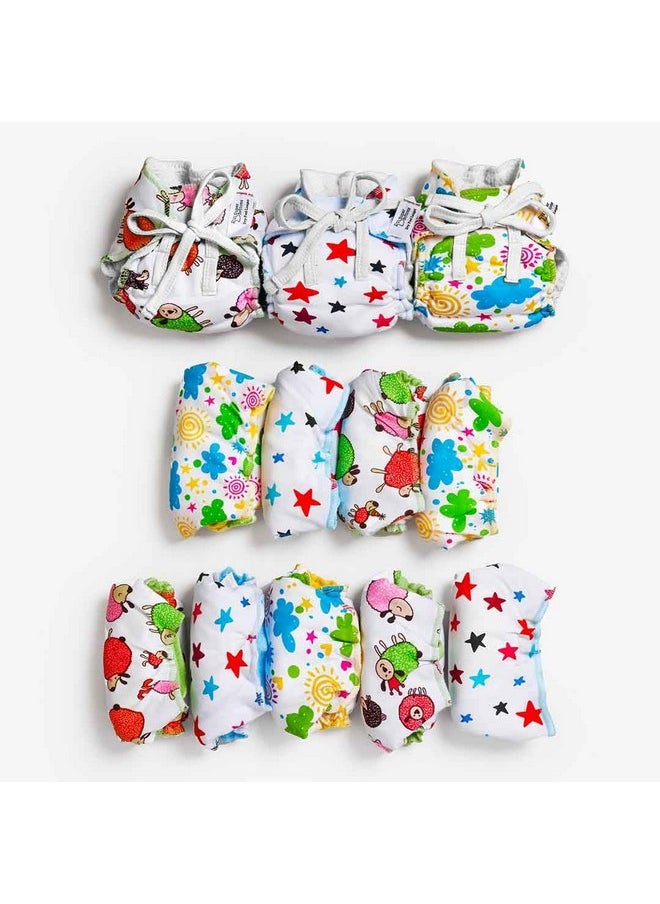 Superbottoms SuperBottoms Dry Feel Langot - Pack of 12- Organic Cotton Padded Baby Nappy/Langot with Gentle Elastics & a SuperDryFeel Layer on Top (Size 0 (Fits 0-5 kg), Printed)  - Image 1
