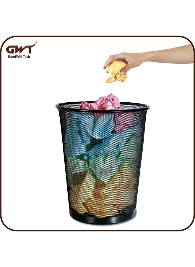 GoodWill Tech Open-Top Cylindrical Metal Mesh Recycling Dustbins- Waste Basket for Home/Office/Coffee Shop/Hotel Non-Toxic - Black (Set of 7, Small (9L)) - Image 3
