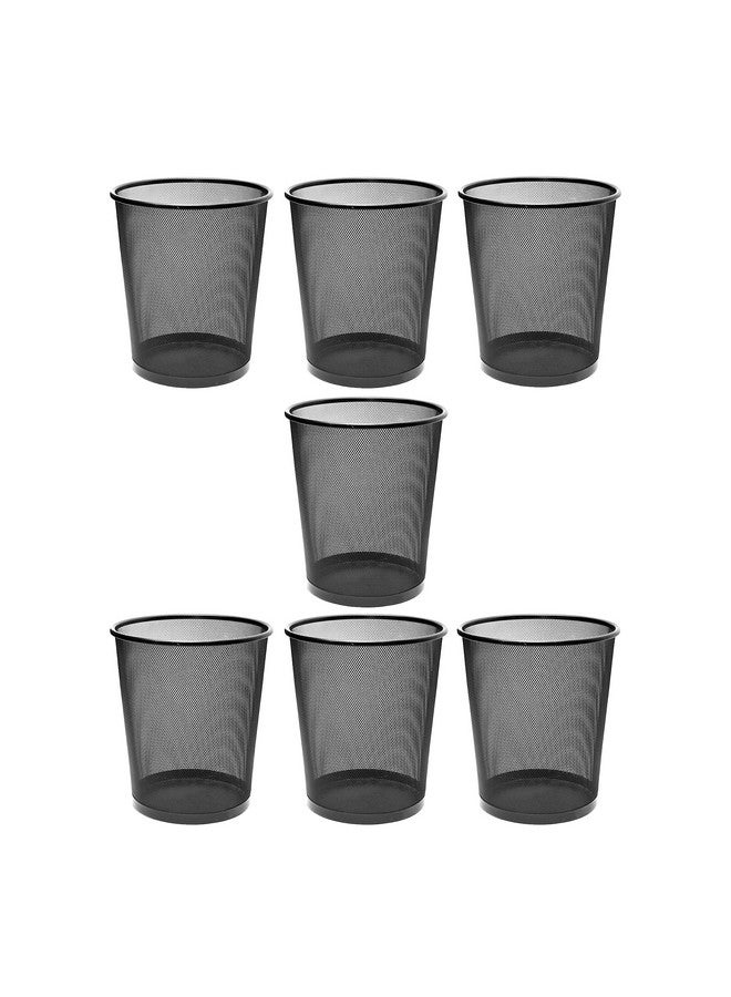 GoodWill Tech Open-Top Cylindrical Metal Mesh Recycling Dustbins- Waste Basket for Home/Office/Coffee Shop/Hotel Non-Toxic - Black (Set of 7, Small (9L)) - Image 1
