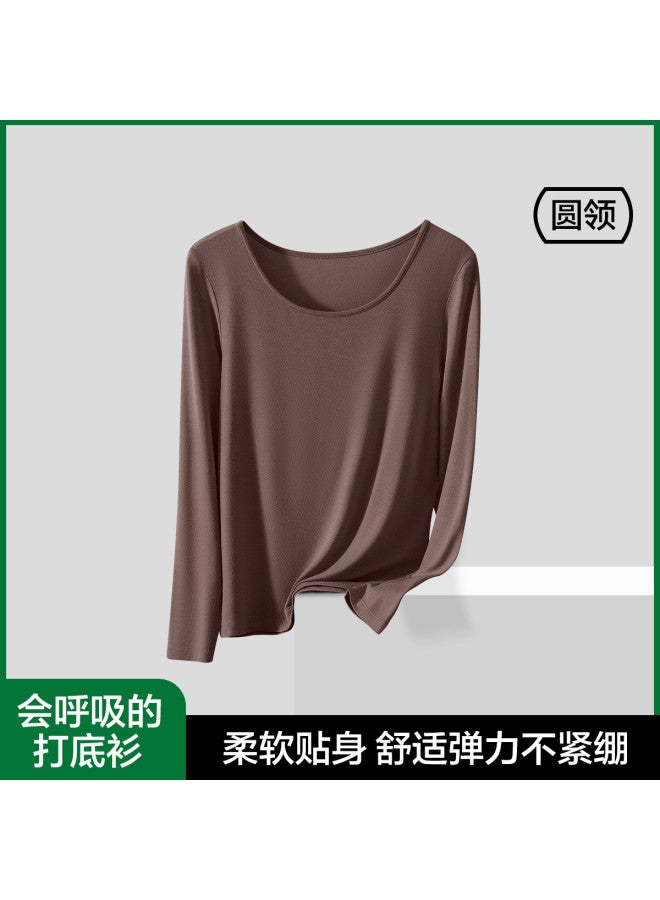 YOUKESHU Round Neck Base Layer, Autumn Round Neck Long Sleeve High Stretch Skin-Friendly Slim Fit Base Layer Women'S Basic Top Versatile - Image 2