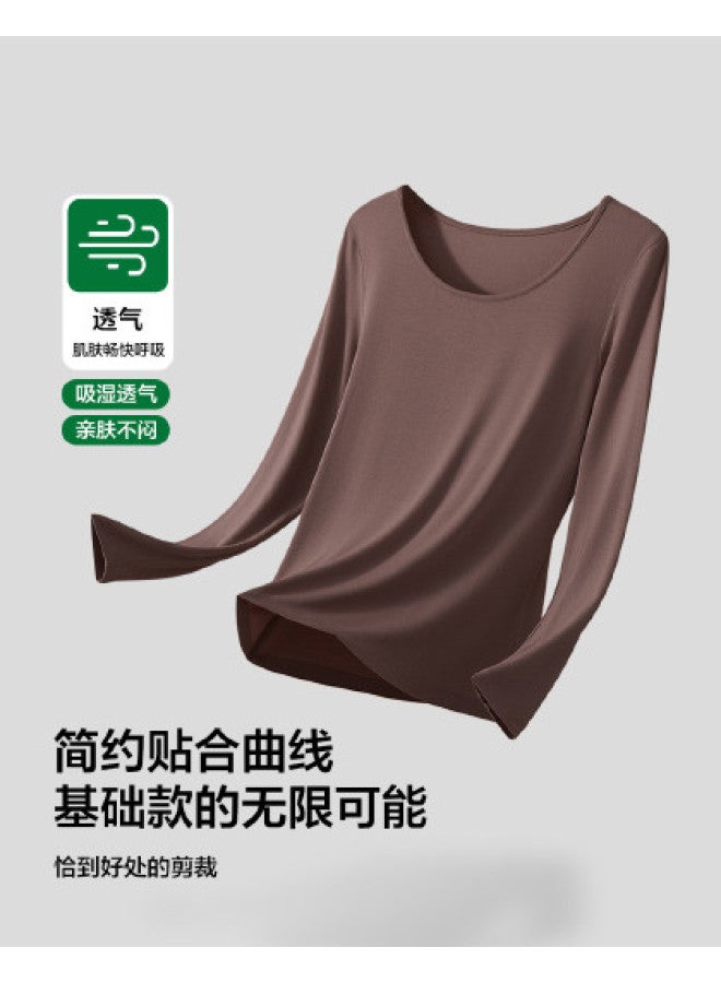 YOUKESHU Round Neck Base Layer, Autumn Round Neck Long Sleeve High Stretch Skin-Friendly Slim Fit Base Layer Women'S Basic Top Versatile - Image 1