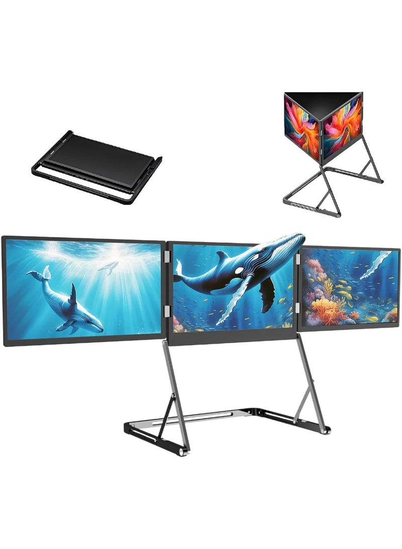 موسع شاشة للابتوب بثلاث شاشات، 3 × 15.6 بوصة FHD 1080P IPS محمولة، إعداد عرض رباعي، USB-C و HDMI، متوافق مع أجهزة اللابتوب من 11 إلى 18 بوصة - Image 1