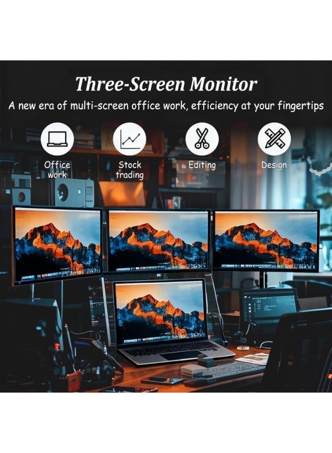 موسع شاشة للابتوب بثلاث شاشات، 3 × 15.6 بوصة FHD 1080P IPS محمولة، إعداد عرض رباعي، USB-C و HDMI، متوافق مع أجهزة اللابتوب من 11 إلى 18 بوصة - Image 2