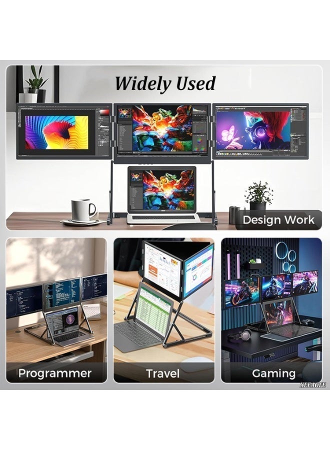 موسع شاشة للابتوب بثلاث شاشات، 3 × 15.6 بوصة FHD 1080P IPS محمولة، إعداد عرض رباعي، USB-C و HDMI، متوافق مع أجهزة اللابتوب من 11 إلى 18 بوصة - Image 4