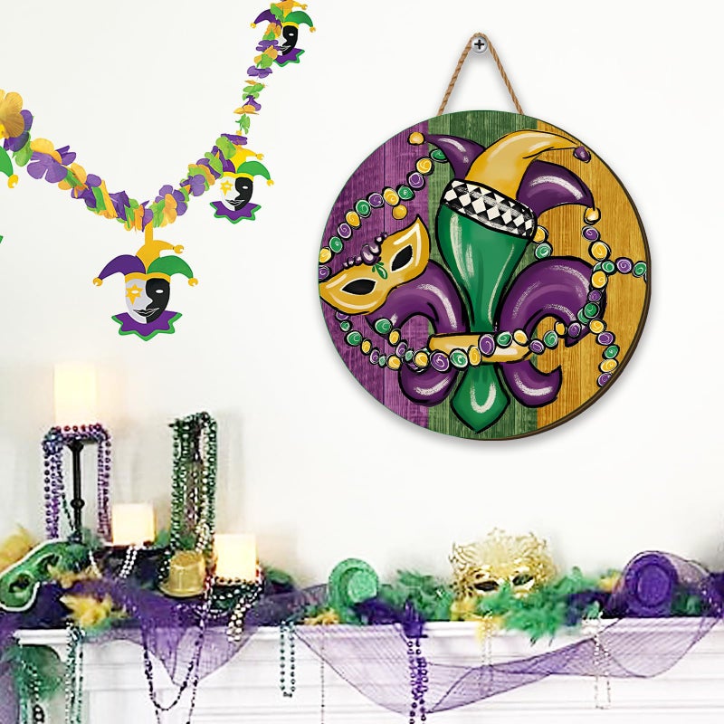 Yarcooly Mardi Gras Decorations New Orleans Brazi Carnival Hanging Sign Fat Tuesday Door Sign Masquerade Decor Mardi Gras Decorations for Home Party - Image 3