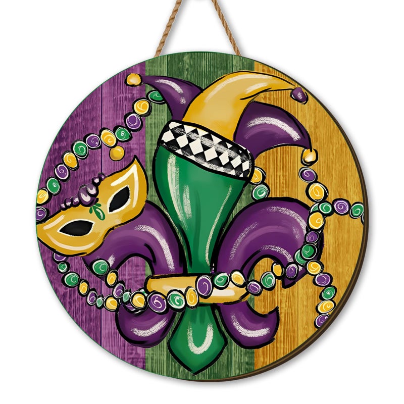 Yarcooly Mardi Gras Decorations New Orleans Brazi Carnival Hanging Sign Fat Tuesday Door Sign Masquerade Decor Mardi Gras Decorations for Home Party - Image 1