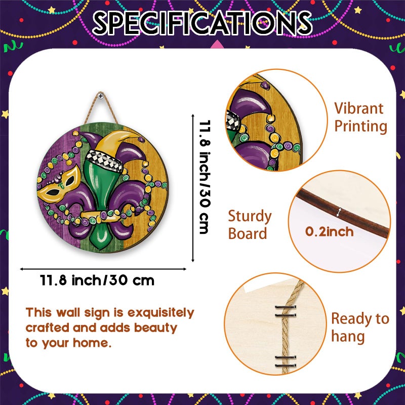 Yarcooly Mardi Gras Decorations New Orleans Brazi Carnival Hanging Sign Fat Tuesday Door Sign Masquerade Decor Mardi Gras Decorations for Home Party - Image 2