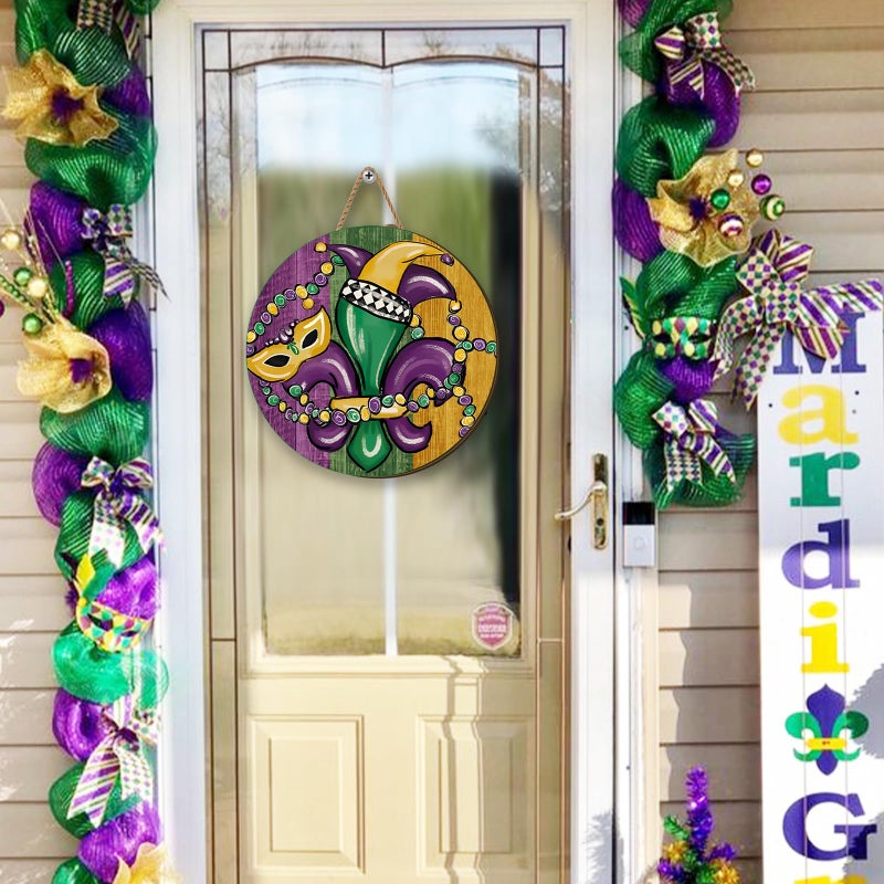 Yarcooly Mardi Gras Decorations New Orleans Brazi Carnival Hanging Sign Fat Tuesday Door Sign Masquerade Decor Mardi Gras Decorations for Home Party - Image 5