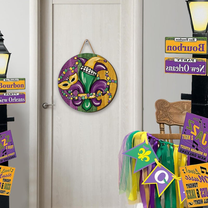 Yarcooly Mardi Gras Decorations New Orleans Brazi Carnival Hanging Sign Fat Tuesday Door Sign Masquerade Decor Mardi Gras Decorations for Home Party - Image 4