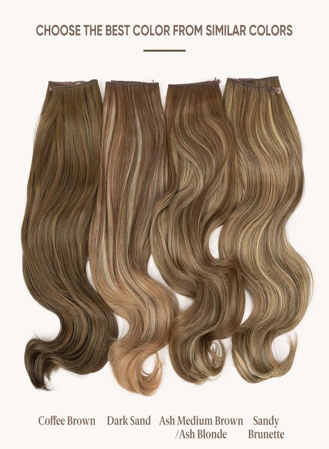 سارلا وصلات شعر سارلا غير المرئية بثلاثة مشابك، شعر صناعي طويل مموج ومجعد للنساء، طوق رأس شفاف قابل للتعديل، طول 18 بوصة، لون رملي داكن - Image 2