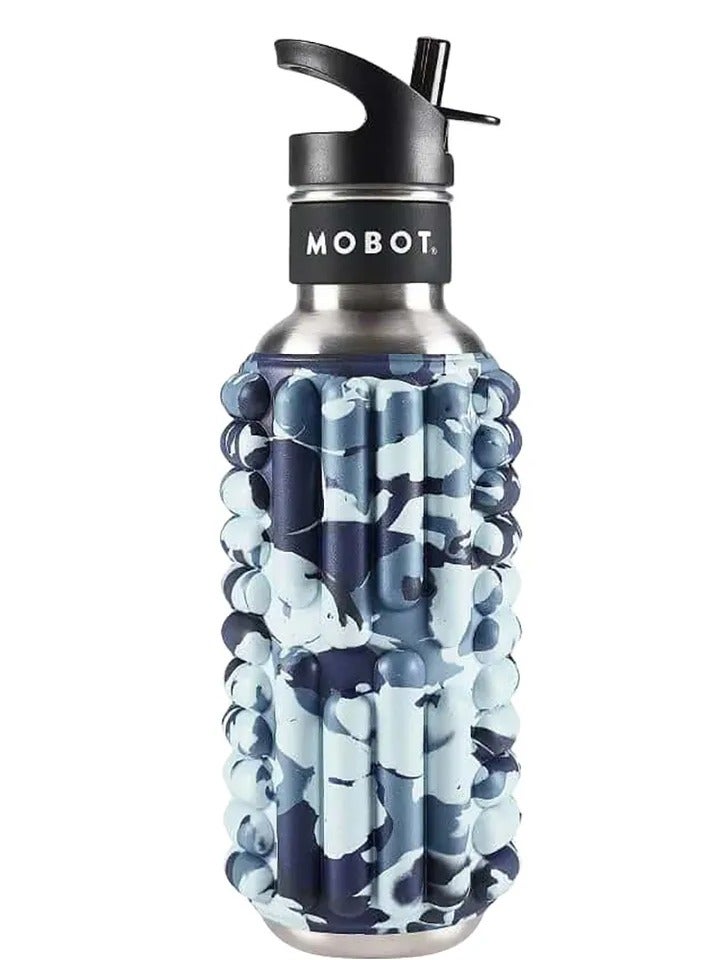 MOBOT Portable Travel Foam Roller Water Bottle with Sip Straw, Stainless Steel Screw Lid | Insulated Sports Water Bottle and Foam Rollers for Yoga, Workout, Home Gym, & Exercise 798.4ml (Marine) - Image 1