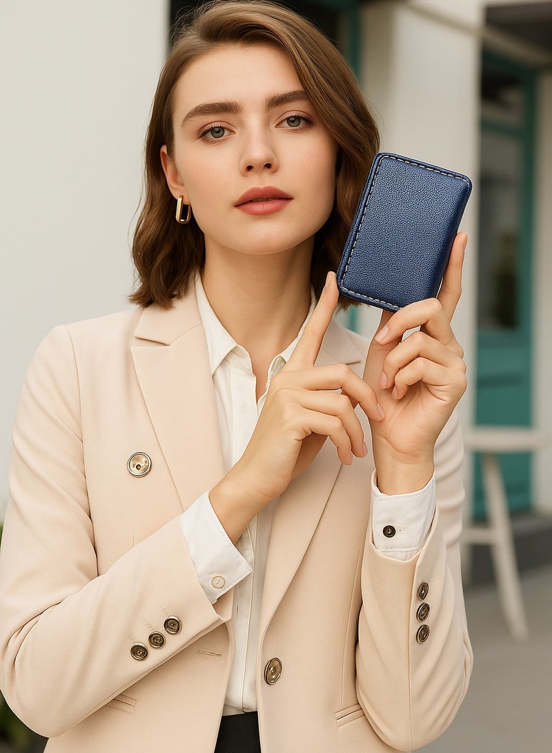 Selecta Now Premium 100% Genuine Sheep Leather Wallet for Women Soft Metallic Navy Blue Leather ID Card & Credit Card Slots Fashionable Ladies Wallet - Image 1