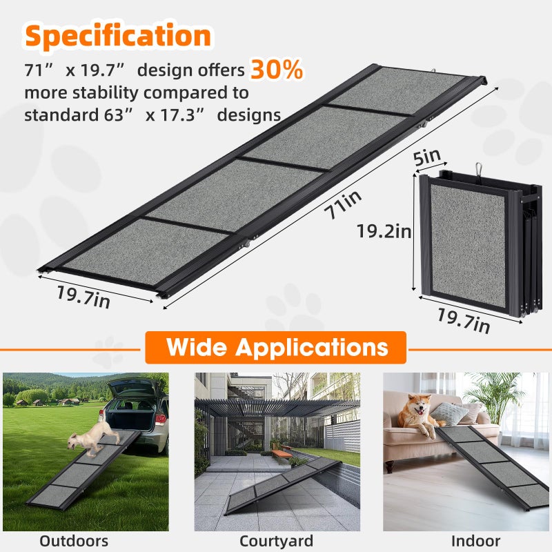 GAOYITK Dog Ramp for Car ðŸ•ðŸâ€ð±ðŸðŸŽâ€ Large Folding Pet Stair Ramps for Truck, SUV, with Non-Slip Surface, Up to 250LBS, Outdoor Dog Car Ramp for Medium & Large Dogs, Portable Pet Steps - Image 5