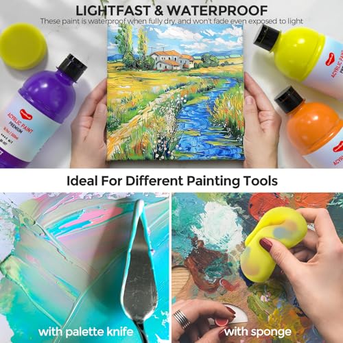 Smallbudi 12 Colors Large Acrylic Paint Set (16.9 oz,500 ml), Bulk Acrylic Paint Non-Toxic Art Painting Supplies on Multi Surface Pumpkin Canvas Wood Craft Fabric Rock for Artist Kids with Color Wheel - Image 5