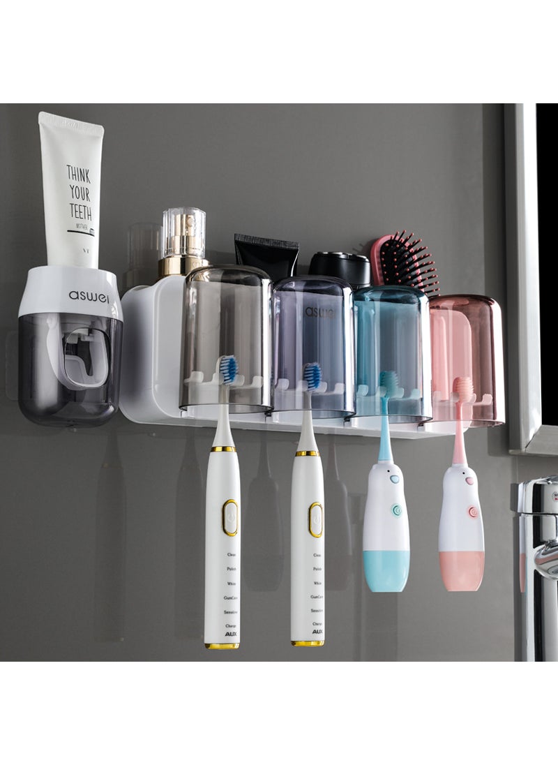 Generic Wall-Mounted Toothbrush Holder SetLight luxury white [4 cups + Gray toothpaste squeezer]] Light luxury white [4 cups + Gray toothpaste squeezer]] 