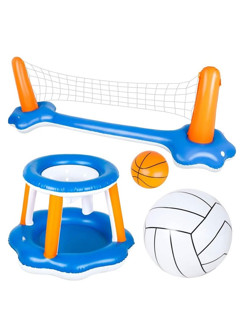Generic 4 Pieces Inflatable Volleyball Net Basketball Hoops Pool Float Set  - Image 1