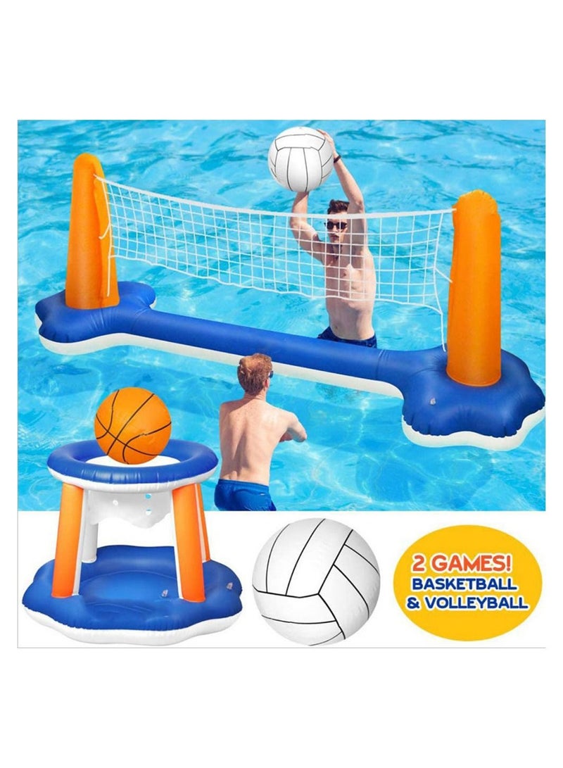 Generic 4 Pieces Inflatable Volleyball Net Basketball Hoops Pool Float Set  - Image 2