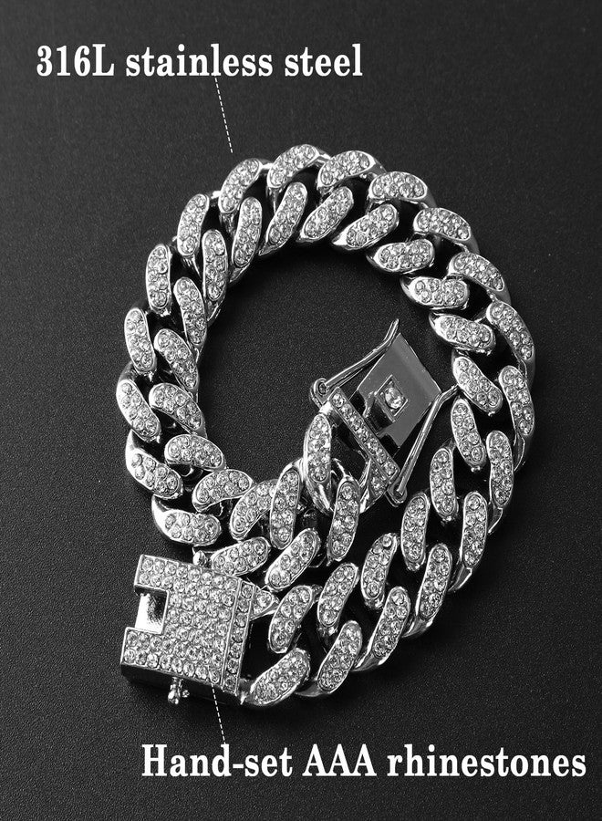 Amabro Diamond Cat Chain Collar, Metal Cuban Link Dog Collar with Secure Buckle Cat Pet Necklace Chain Pet Collar Jewelry Accessories for Small Medium Dogs Cats Puppy Kittens (Silver, 10 inch) - Image 4