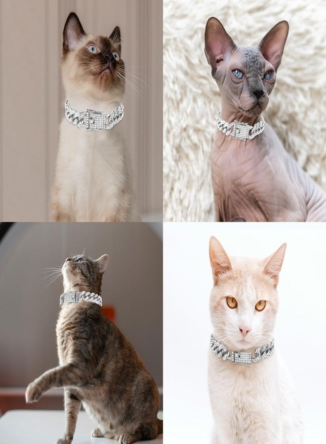 Amabro Diamond Cat Chain Collar, Metal Cuban Link Dog Collar with Secure Buckle Cat Pet Necklace Chain Pet Collar Jewelry Accessories for Small Medium Dogs Cats Puppy Kittens (Silver, 10 inch) - Image 5